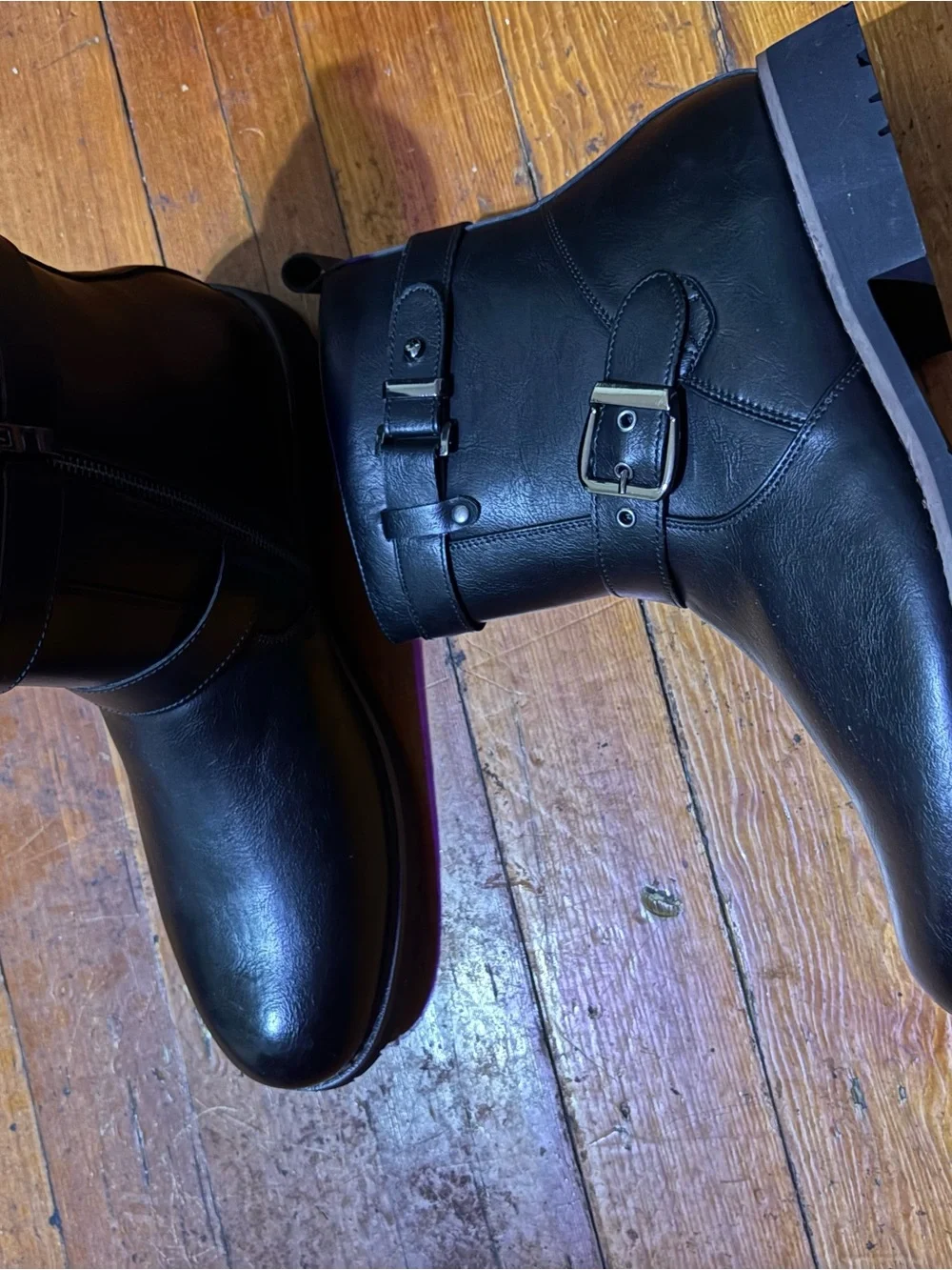Men's Black Leather Buckle Ankle Boots